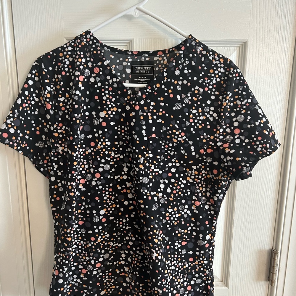 Cherokee Black Polka Dot Scrub Top
